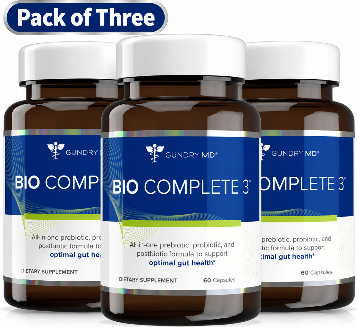 (PACK OF THREE )Gundry MD Bio Complete 3, 3-in-1 Probiotics, Pre & Postbiotics, 90 Servings