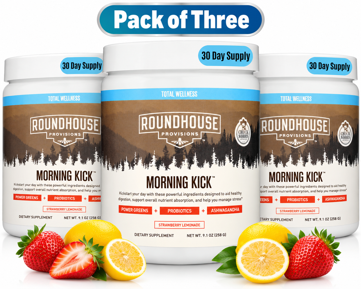 (3 Pack) Roundhouse Provisions Morning Kick DigestiveSupport Powder Lemonade Flavor
